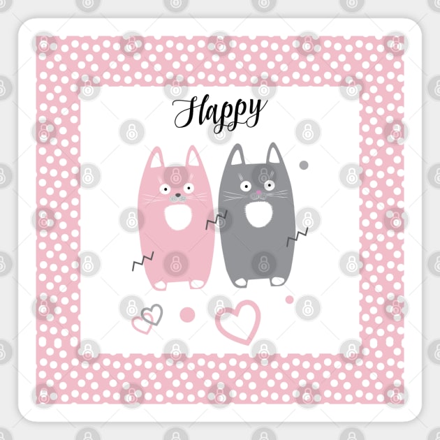 Happy Pink and Grey cats pattern. Funny Gifts & Clothing Collection with Cute black cats animals, Pink and Grey Lovely Little Kittens pattern Magnet by sofiartmedia